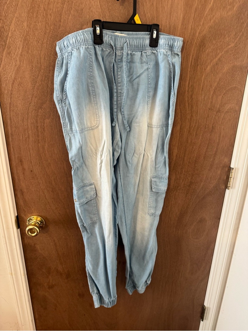 Light Wash Denim Jogger Cargo Pants